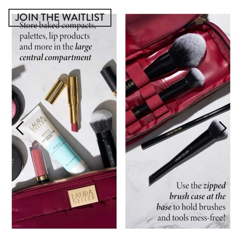 Laura Geller Burgundy Cosmetic Bag with Gold Accents - Picture 9 of 12